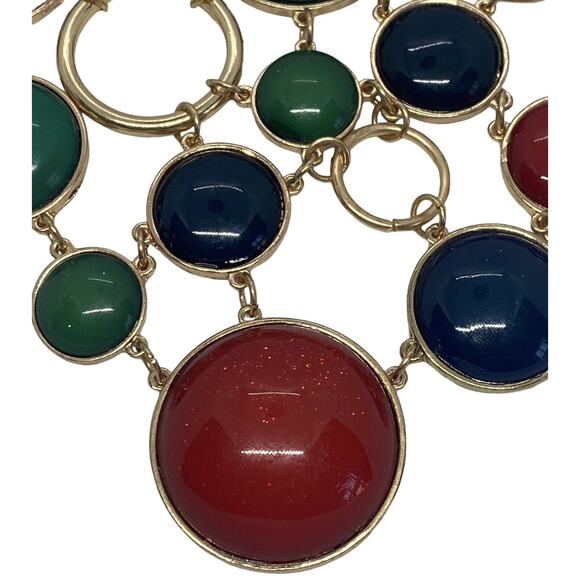 Fabulous Fashion 15” Gold Chain Necklace & Earrings Red Green Blue Disc Bib USA - Picture 6 of 16
